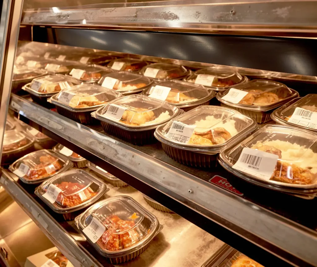 Hot and ready foods at the Deli counter including Chicken, Ribs and other delicious hot food.