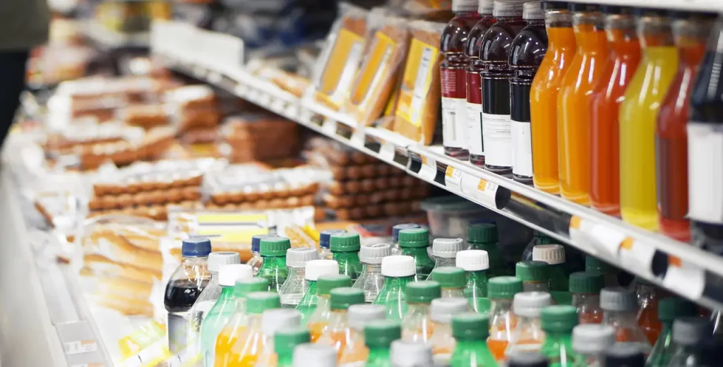 a nice chilled selection of juices, pop and sandwiches