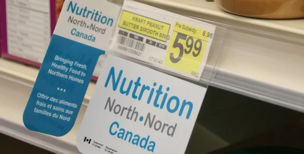 A shelf flag promoting Nutrition North