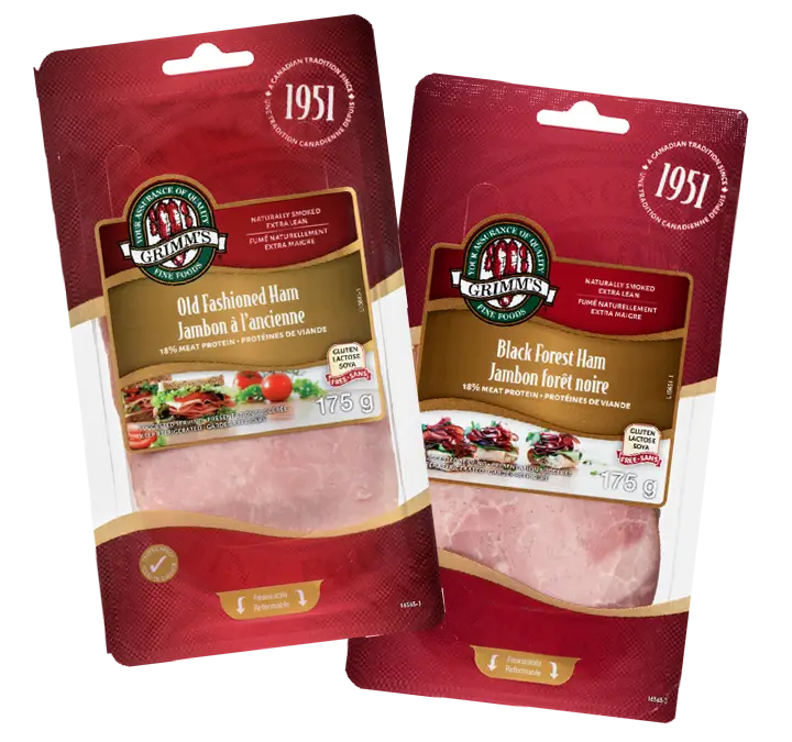 Grimm's Old Fashioned Ham and Black Forest Ham packaged sandwhich meat