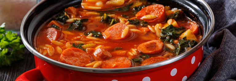 Hearty mixture of Sausages and various vegtables make this great soup.