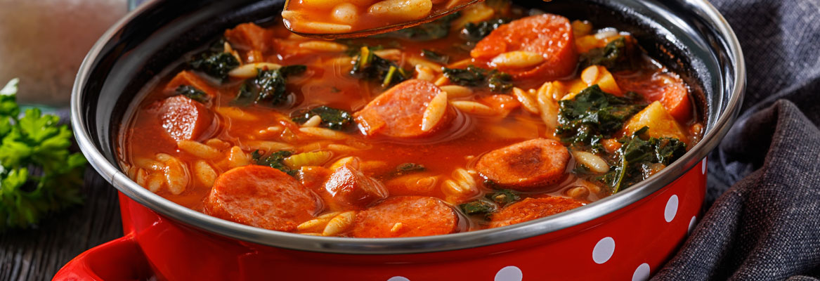 Hearty mixture of Sausages and various vegtables make this great soup.
