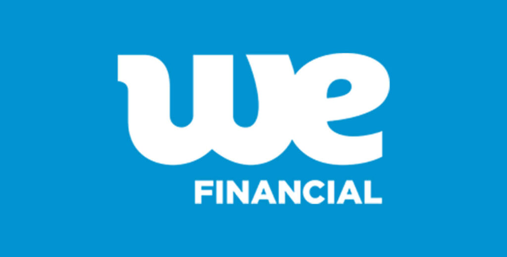 We Financial logo on blue background