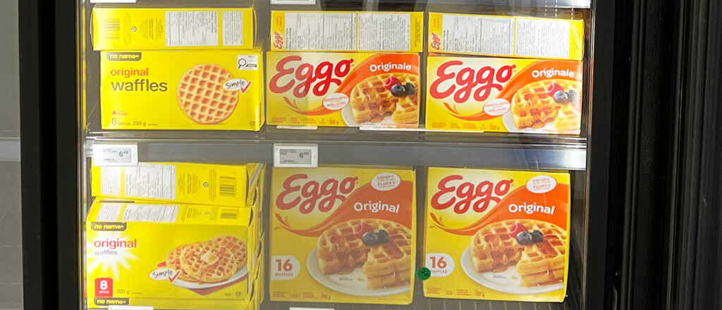 Breakfast waffles in the stand-up freezer