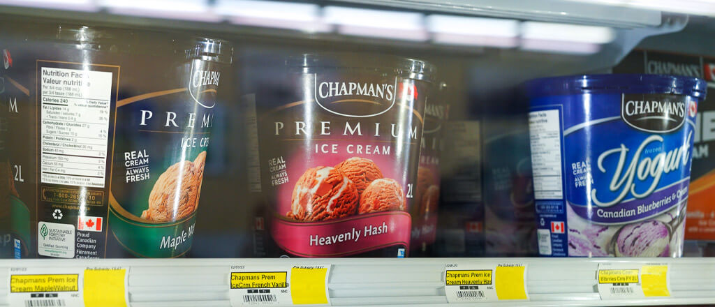 Tubs of ice cream frozen and ready to eat