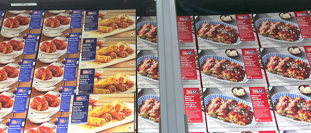 Meal ideas frozen in a store freezer